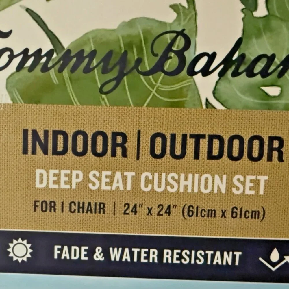 TOMMY BAHAMA 1 Deep Seat Outdoor Cushion Set Poly Woven Faux Straw Black Piping